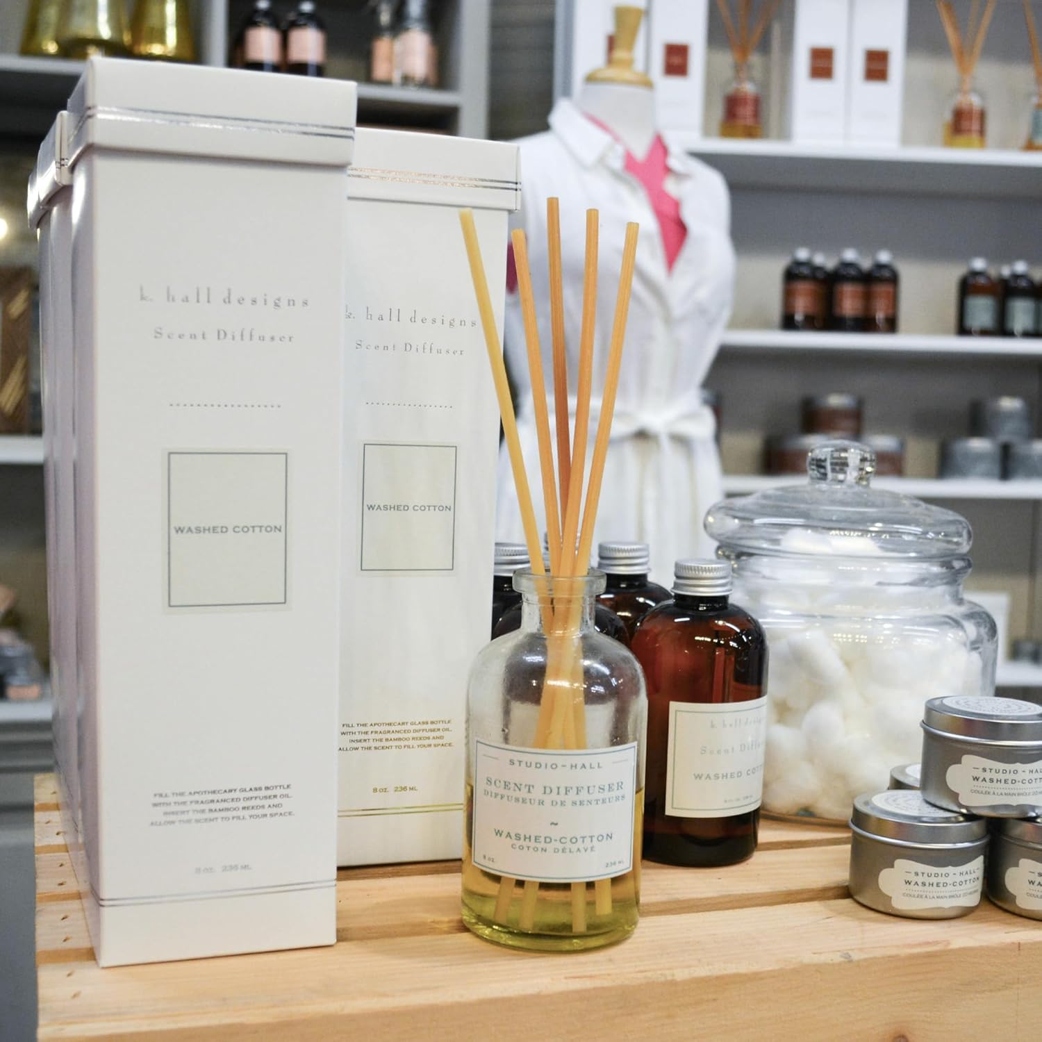 K Hall Designs Washed Cotton Reed Diffuser Set