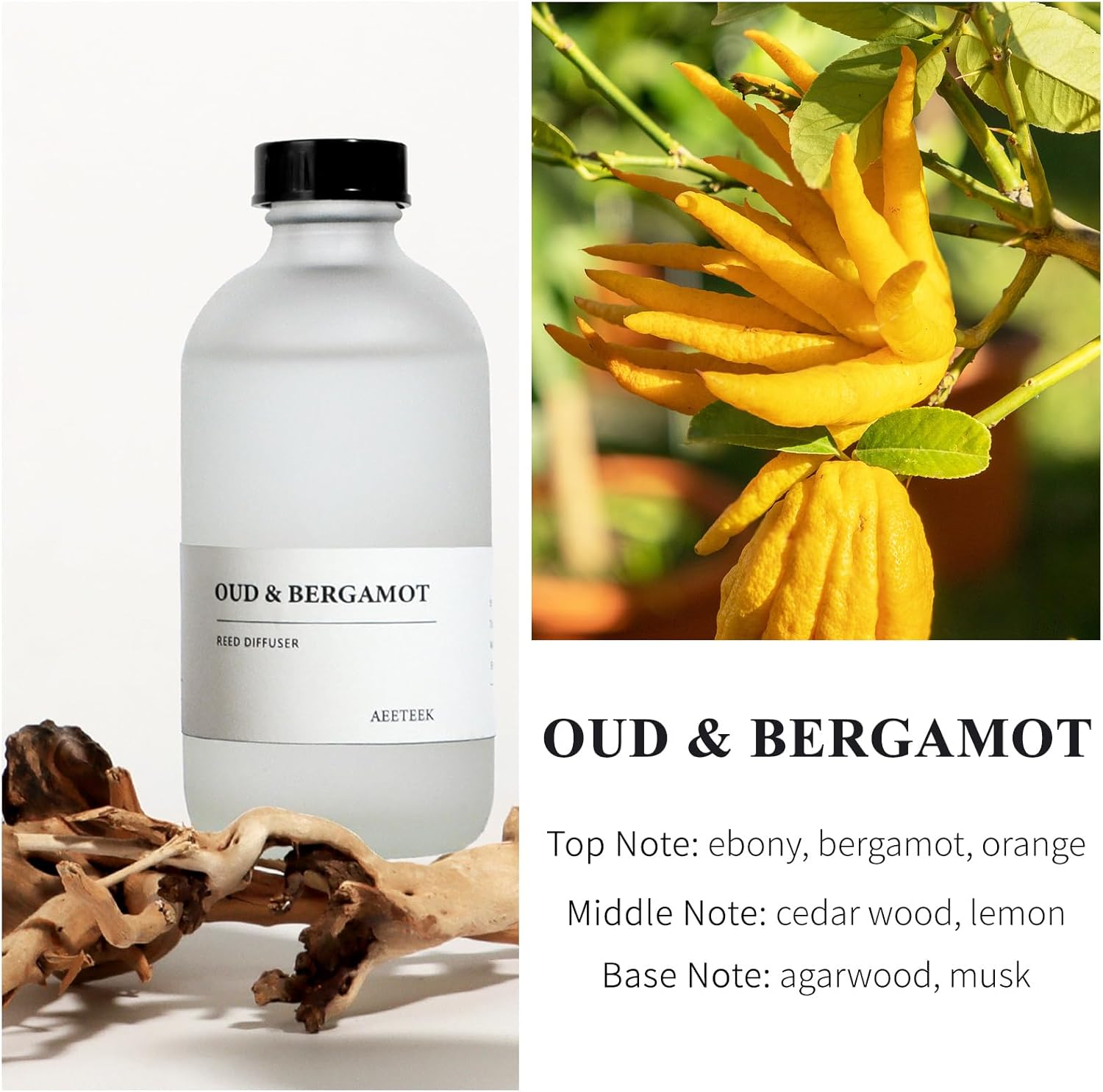 Oud Bergamot Reed Diffuser with Willow Branches Decor