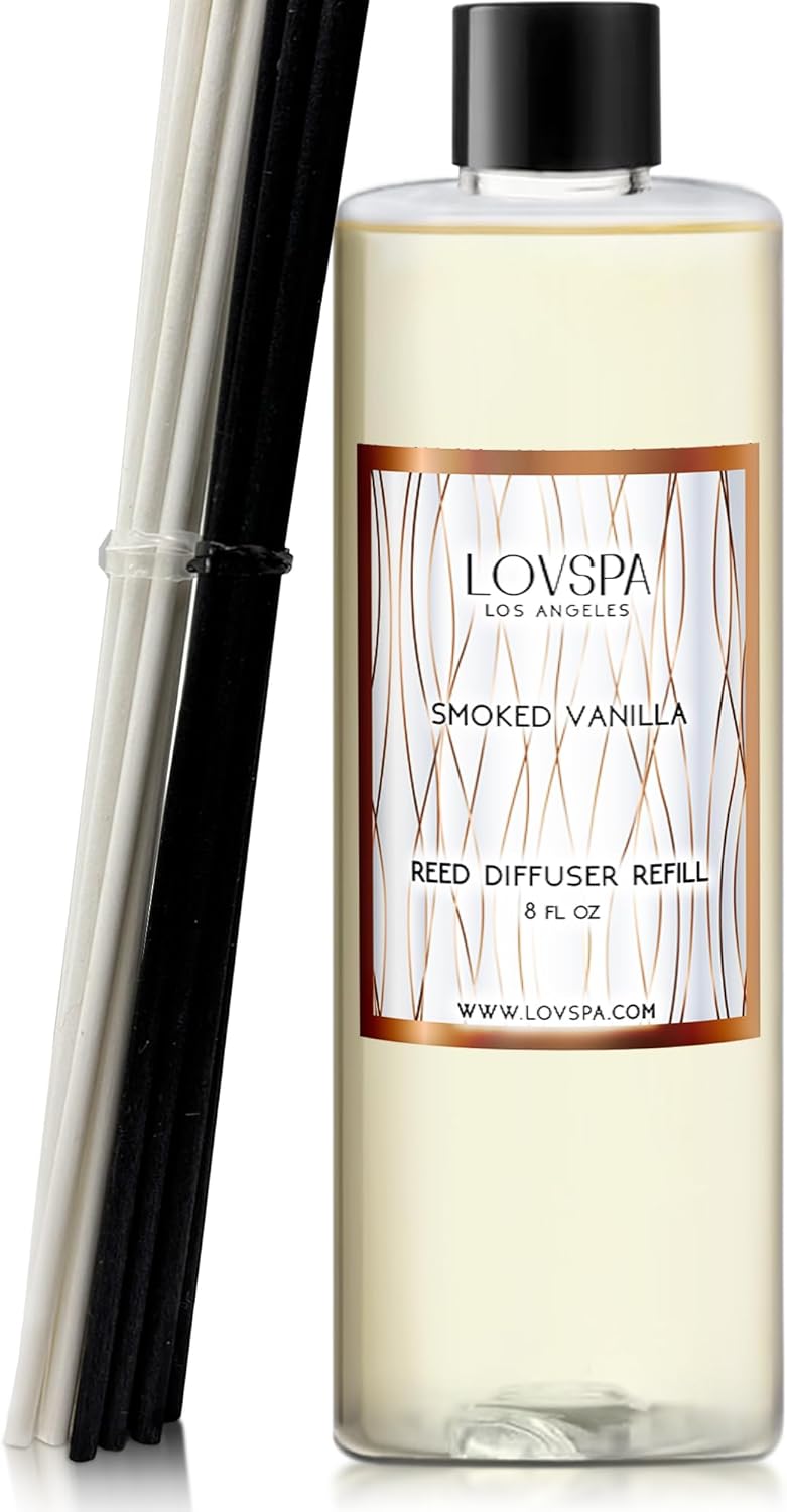 LOVSPA Smoked Vanilla Reed Diffuser Refill - 8oz with 2 Sets of Replacement Sticks