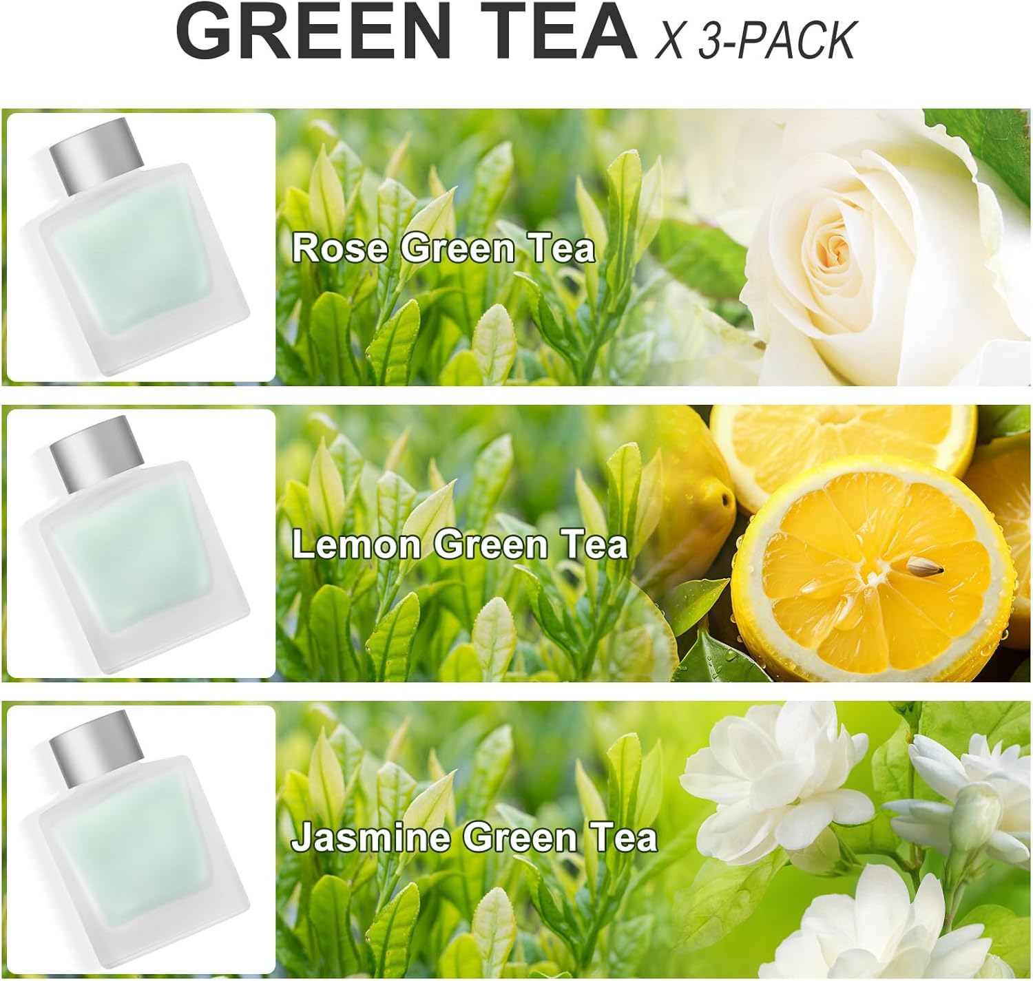 3-Pack Reed Diffuser Set with Rose Lemon Jasmine Essential Oils