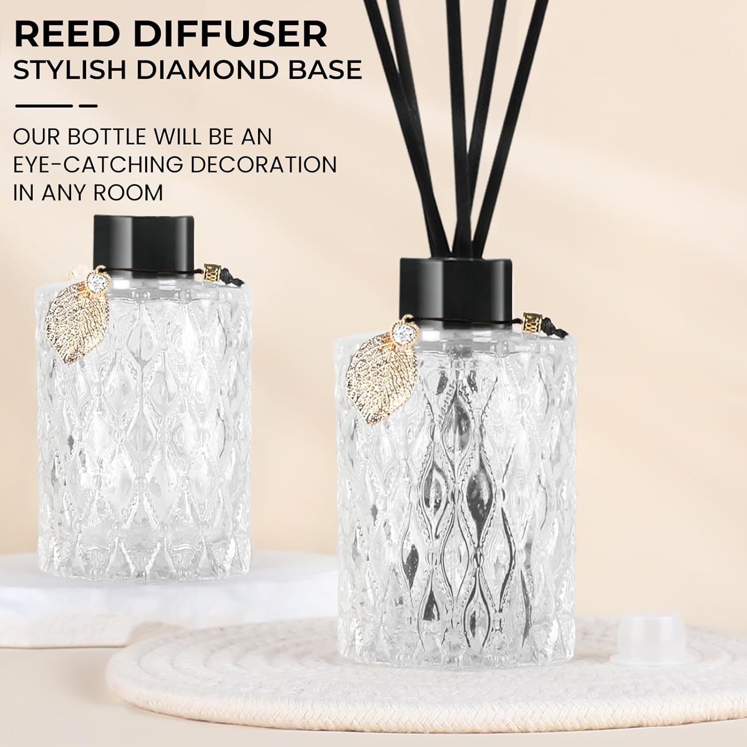 TRIFOLIC 4Pcs Reed Diffuser Set with Golden Decor Black Bottles