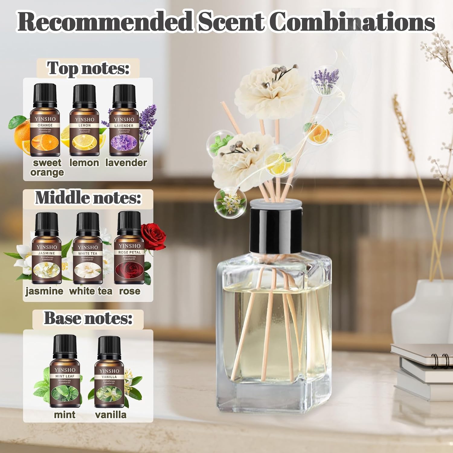 DIY Reed Diffuser Kit - Custom Home Scent with Essential Oils and Glass Bottles