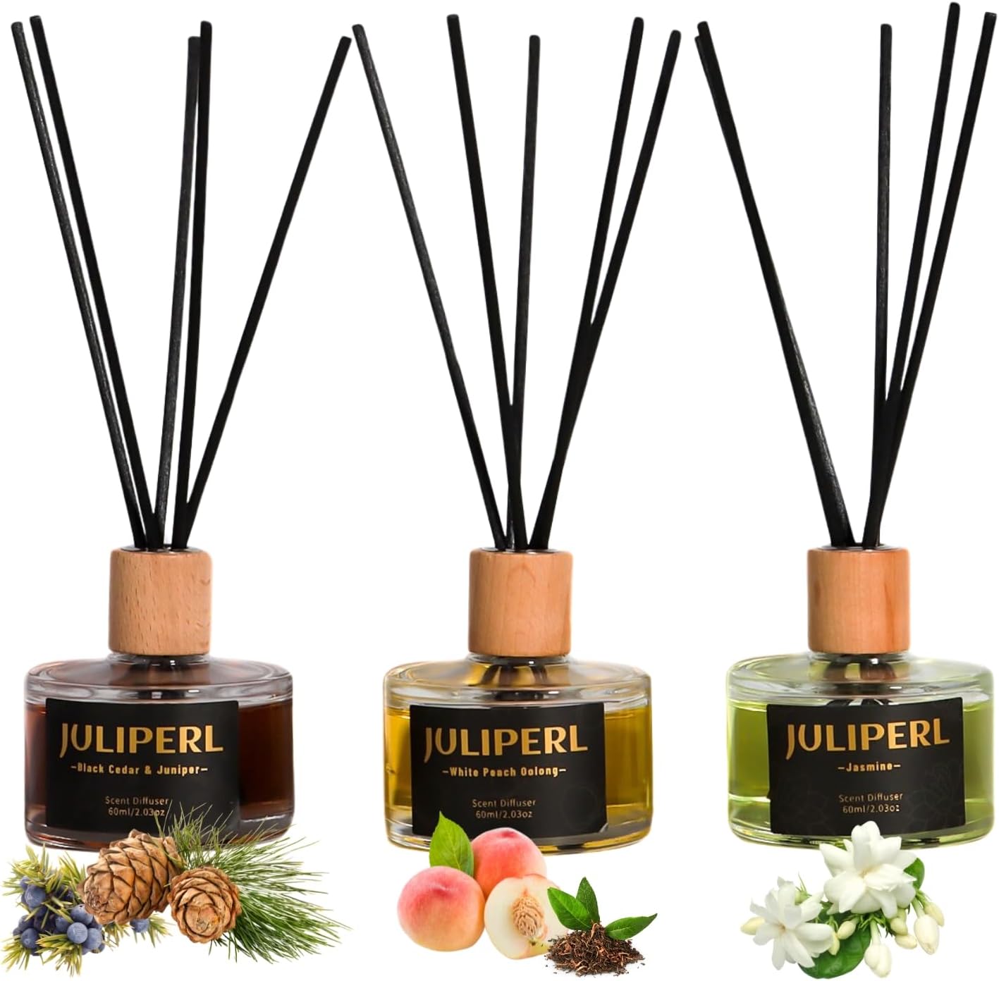 JULIPERL Reed Diffuser Set - Jasmine Cedar Peach