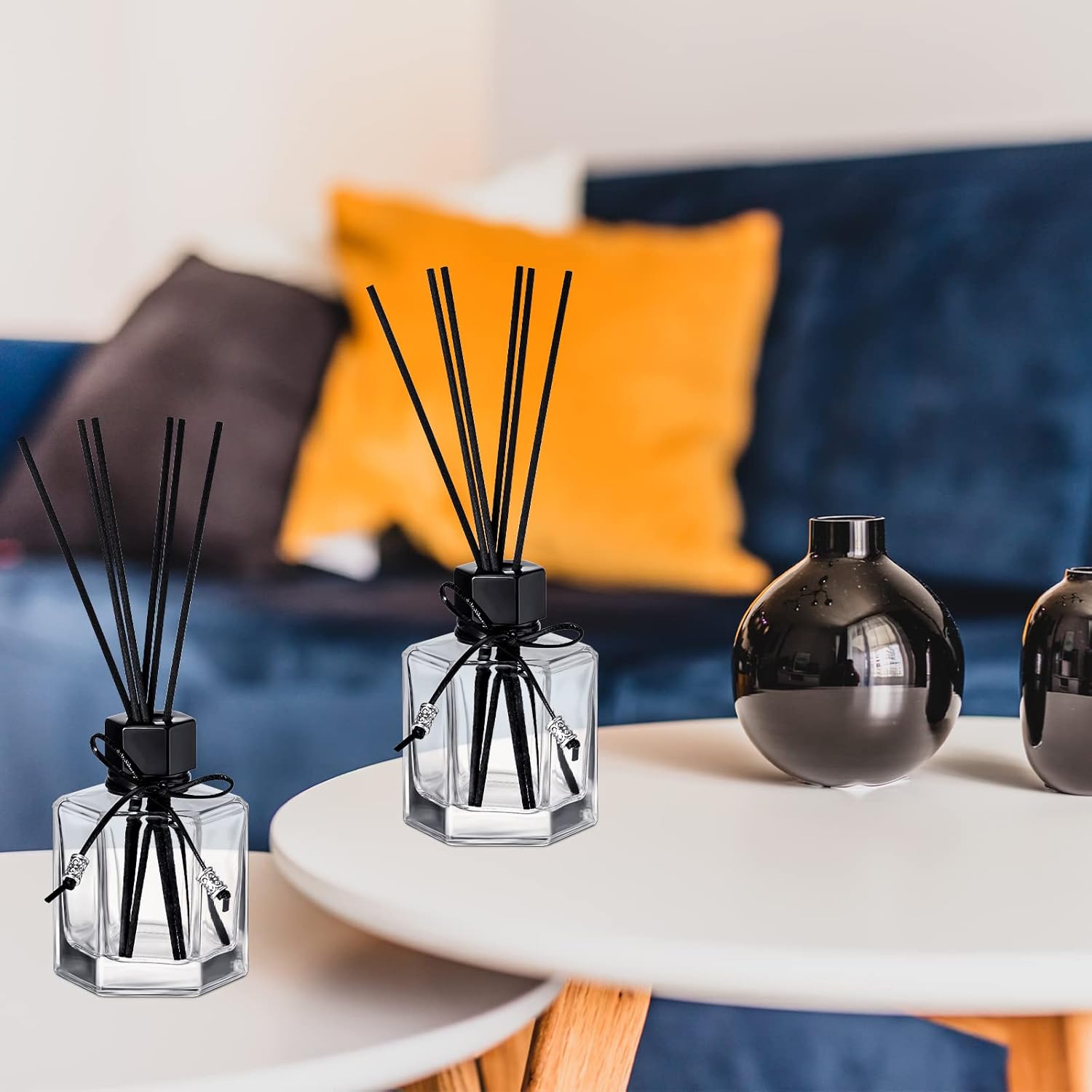 12 Pack Black Rattan Reed Diffuser Set with Caps and Bottles