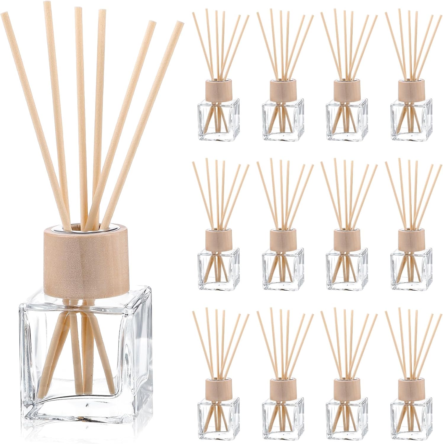 12 Piece Reed Diffuser Set with Wooden Caps and Rattan Sticks