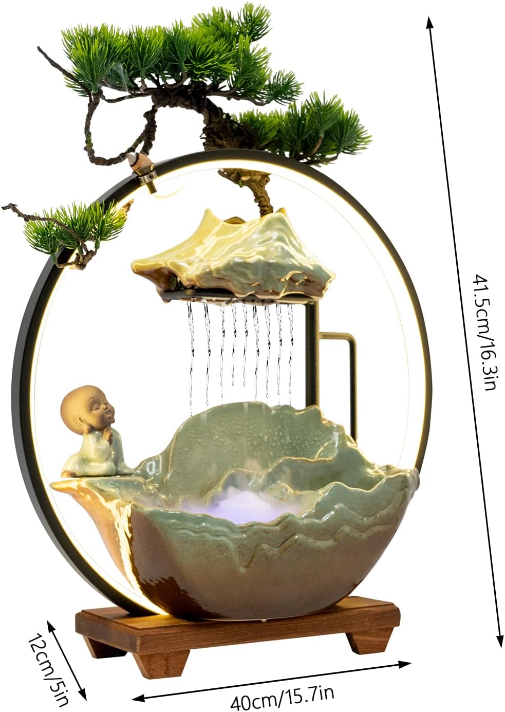 Zen Desktop Water Fountain with LED and Fog for Home Office