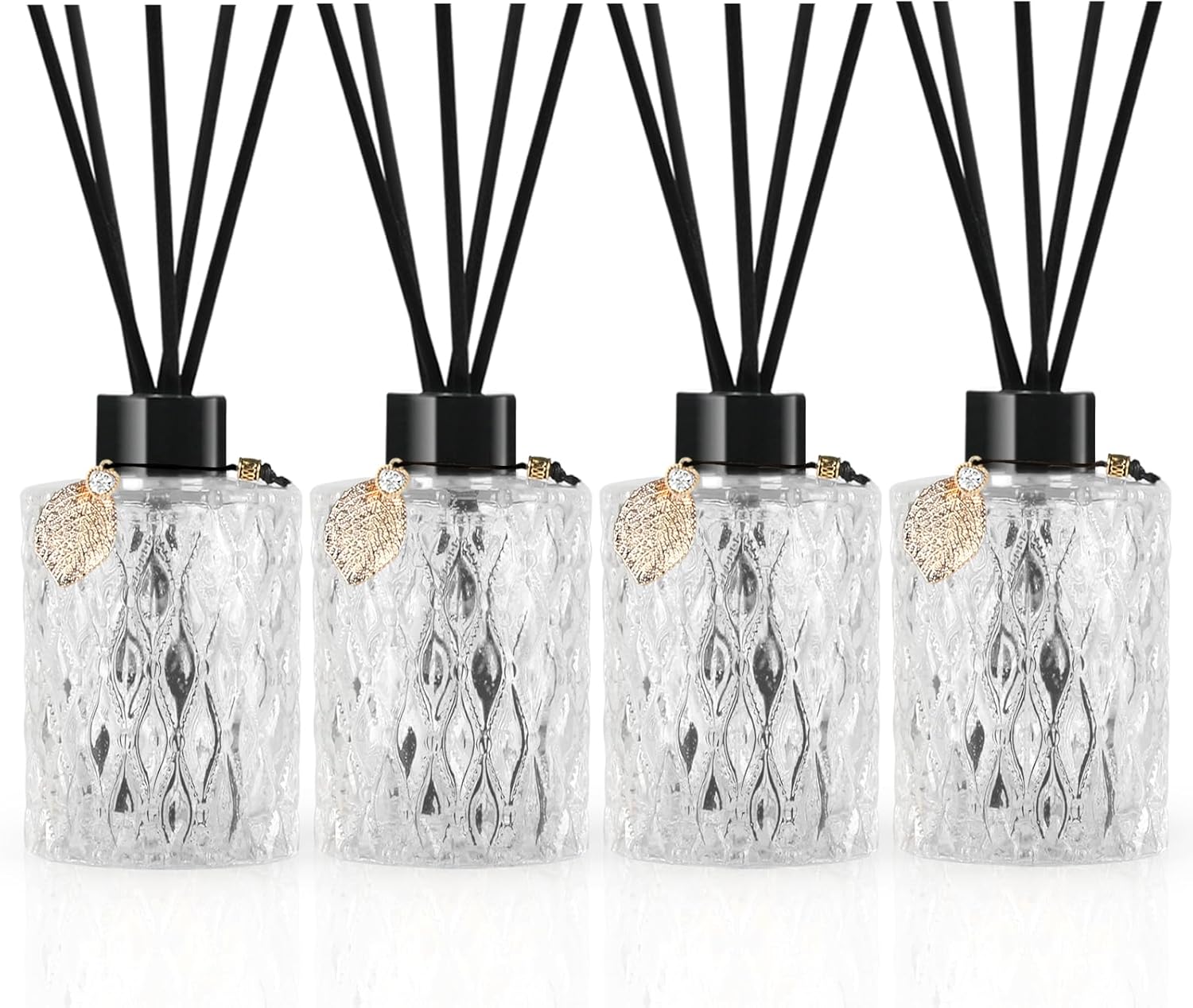 TRIFOLIC 4Pcs Reed Diffuser Set with Golden Decor Black Bottles