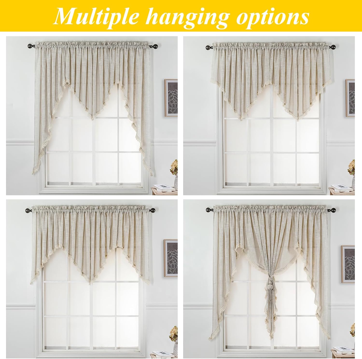 Beda Home Tassel Linen Swag Valance for Farmhouse