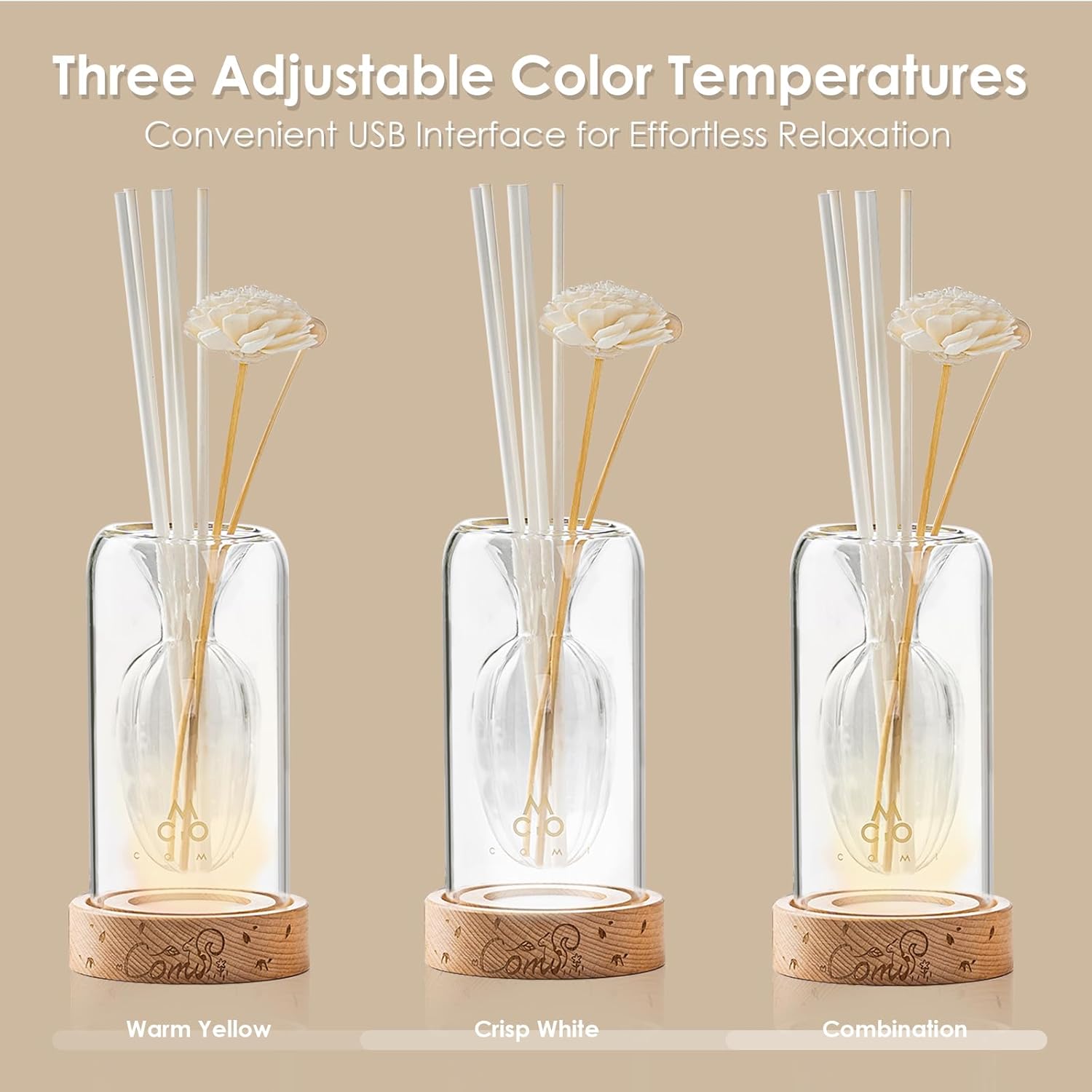 COMI Glass Reed Diffuser Set with Night Light