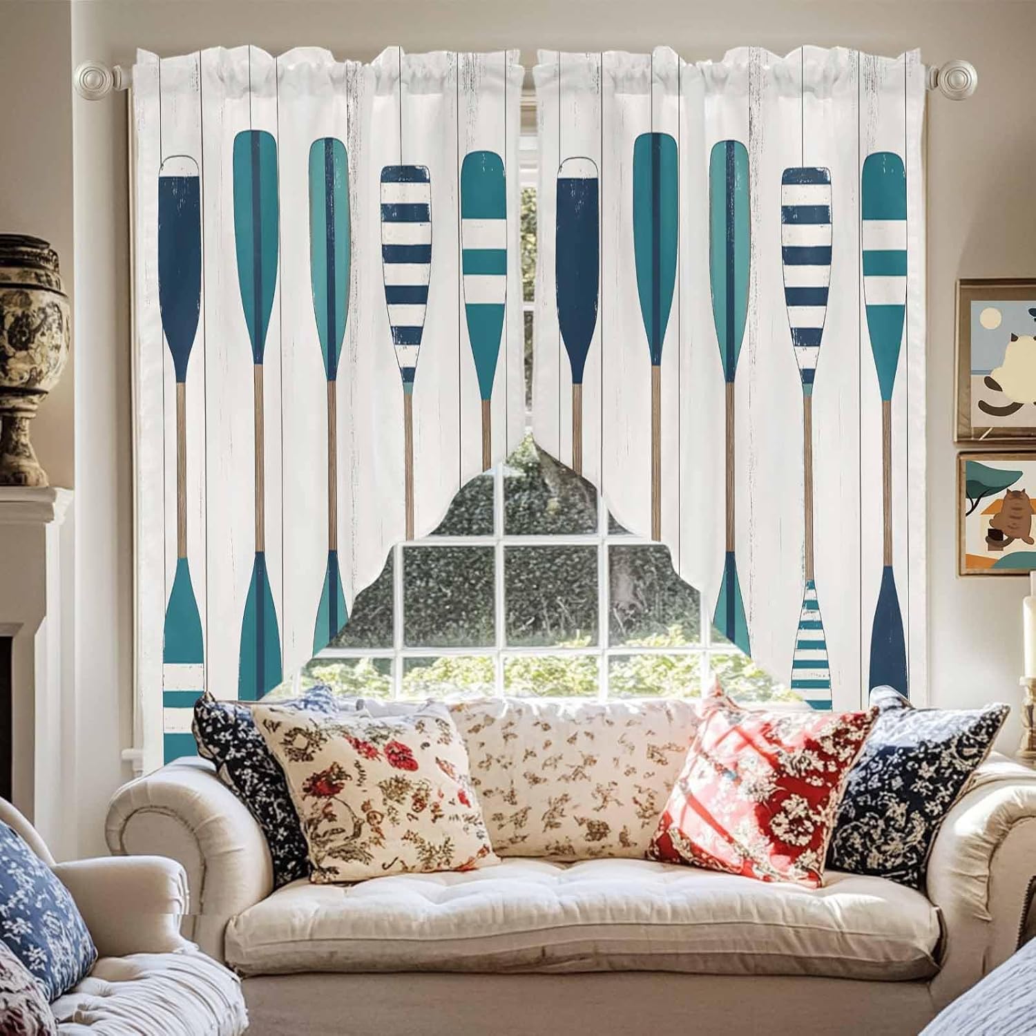 Striped Lake Paddles Swag Valances 2 Panels Set 36 Inch