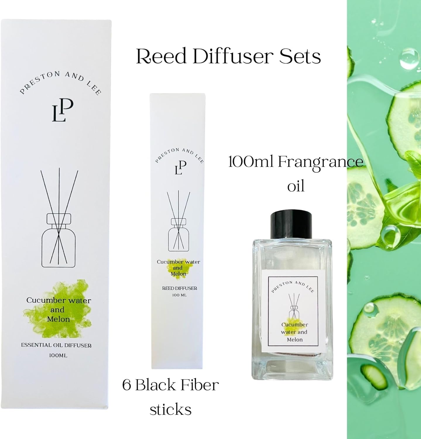 Preston and Lee Cucumber Melon Reed Diffuser Set