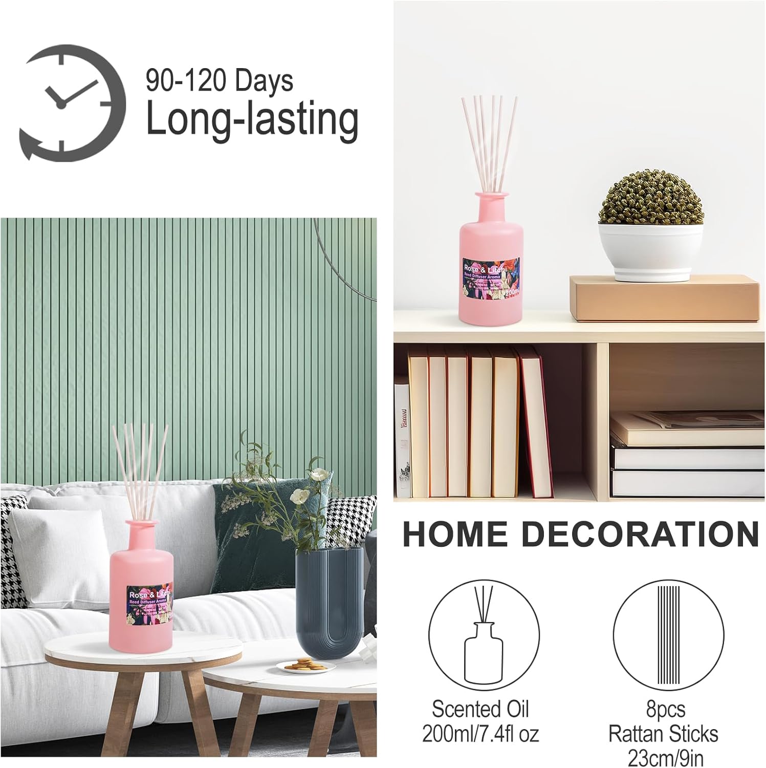 Rose Litchi Reed Diffuser Set - 68fl oz Sweet Floral Aroma