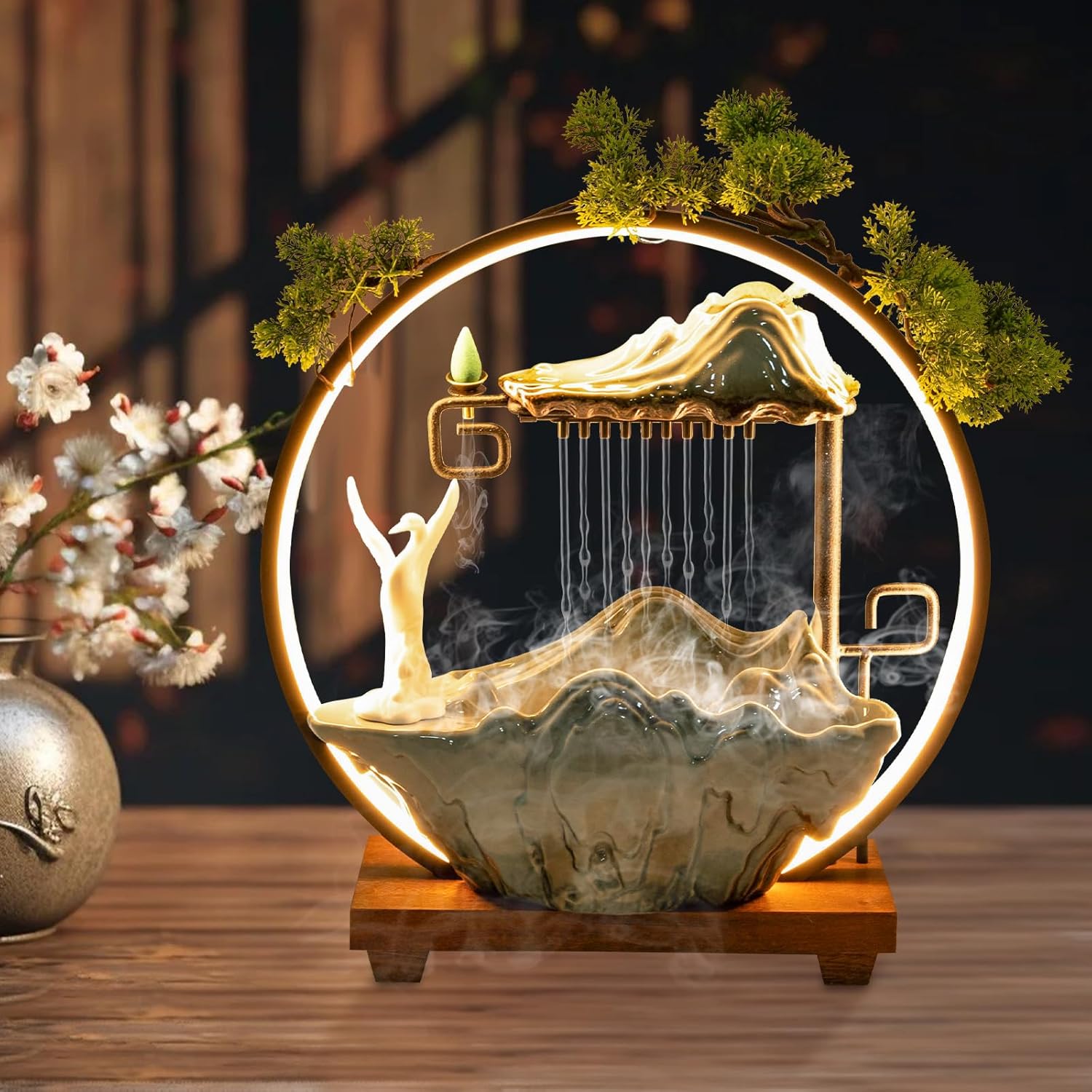 Small Indoor Fountain with LED and Reflux Incense