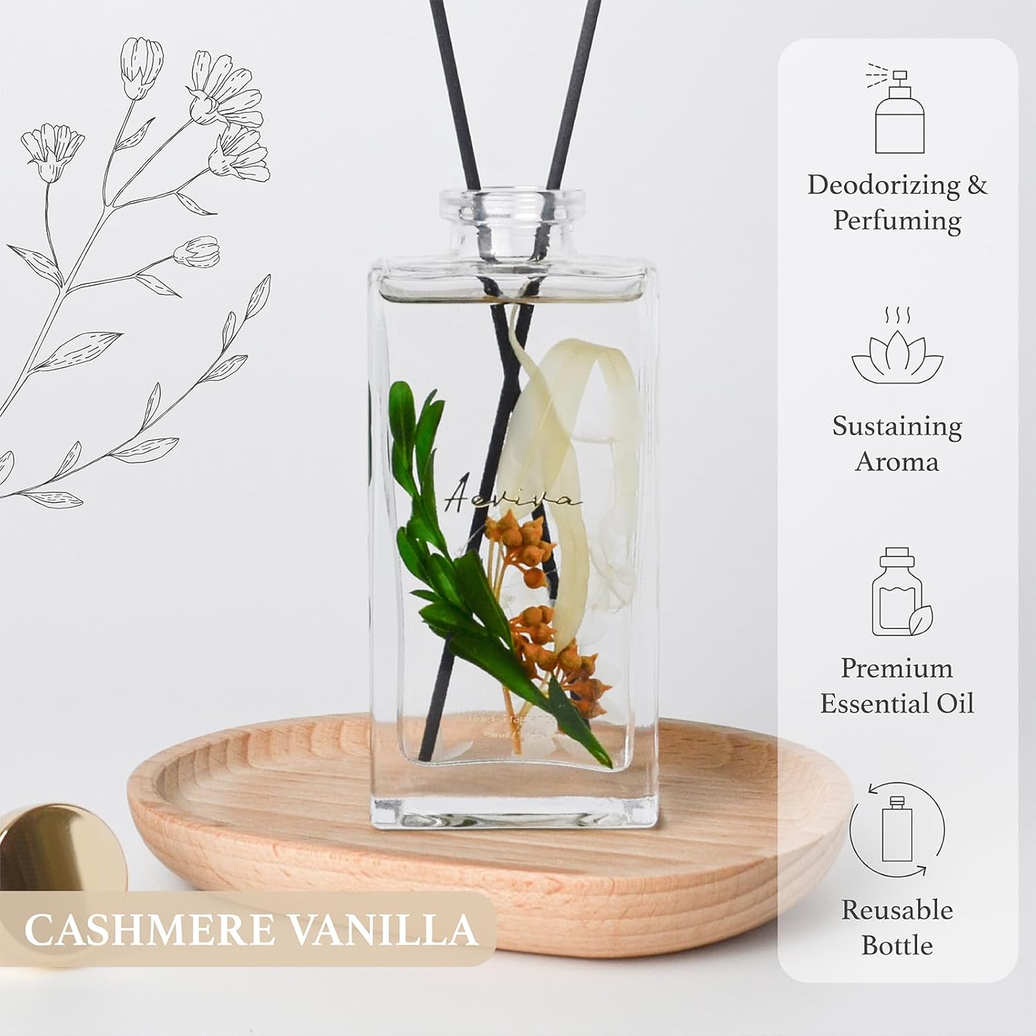Aeviva Flower Reed Diffuser Set with Cashmere Vanilla Scent