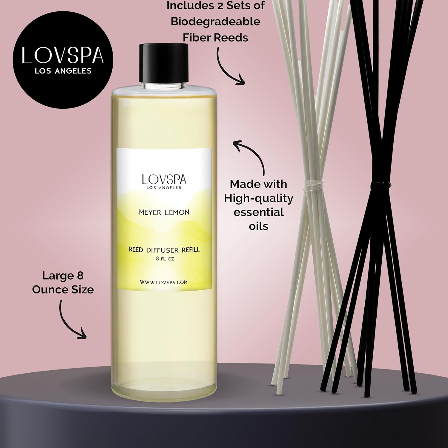 LOVSPA Meyer Lemon Reed Diffuser Refill 8oz with 2 Sets of Sticks