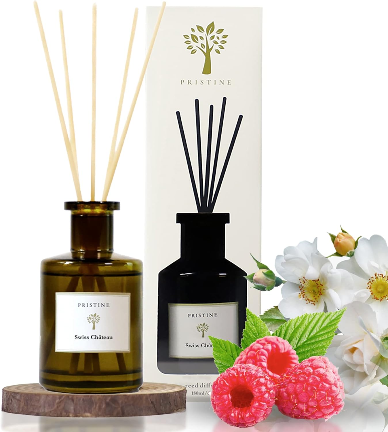 Pristine Swiss Chateau Reed Diffuser Set - Fresh Cut Rose Tangerine Cedarwood