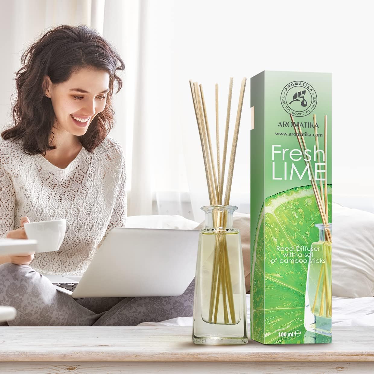AROMATIKA Lime Reed Diffuser Set 34 Fl Oz