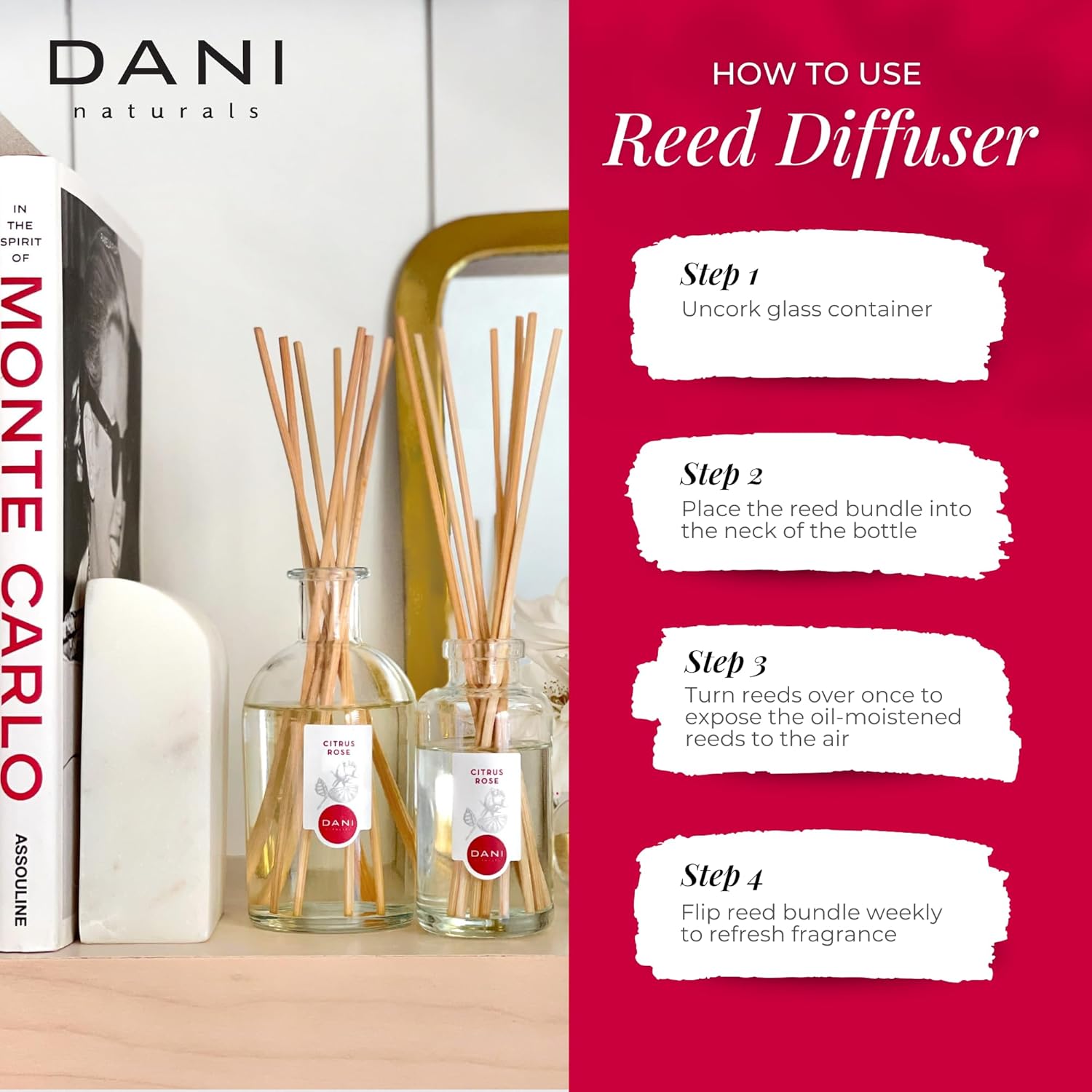 DANI Citrus Rose Reed Diffuser Set - 10 Reeds 35 oz