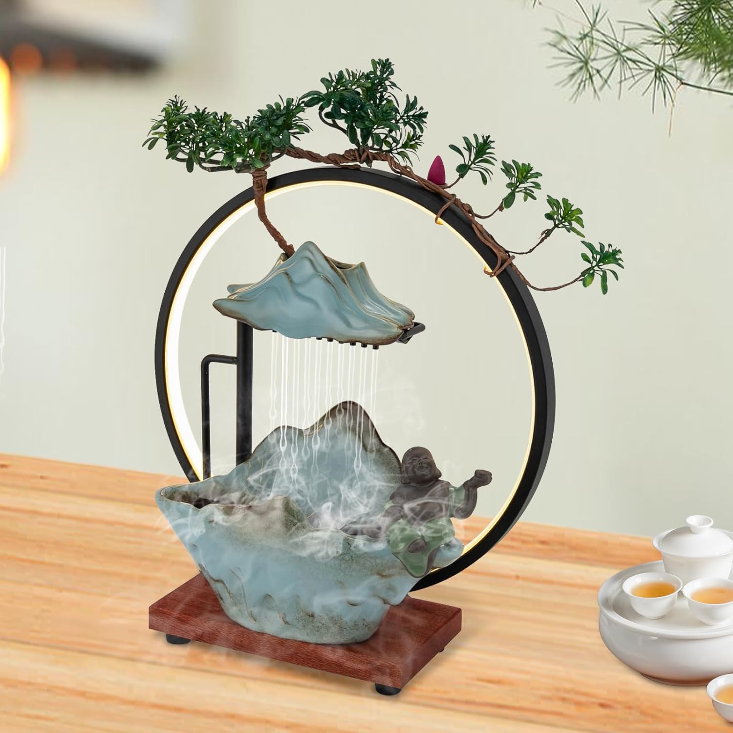 Tabletop Fountain with LED Light and Mist Atomizer