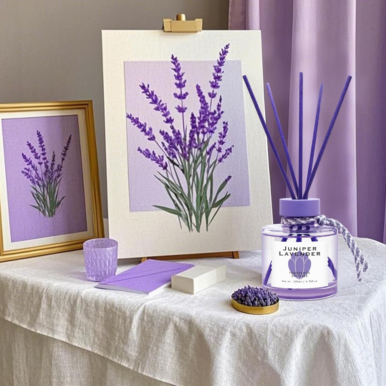 BEHAZEER Juniper Lavender Reed Diffuser Set 677OZ Large Capacity
