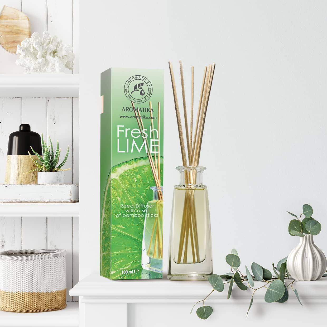 AROMATIKA Lime Reed Diffuser Set 34 Fl Oz