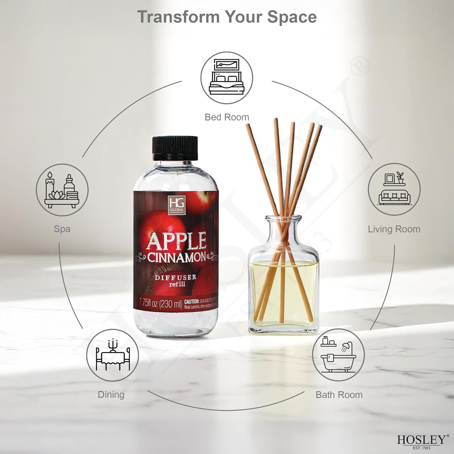 Hosley Premium Apple Cinnamon Reed Diffuser Refills Set of 2
