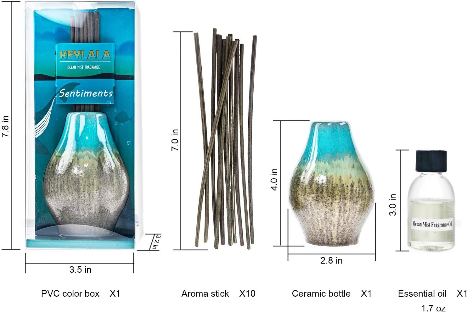 Ocean Mist Reed Diffuser Set - 8 Sticks 17 Fl Oz Oil