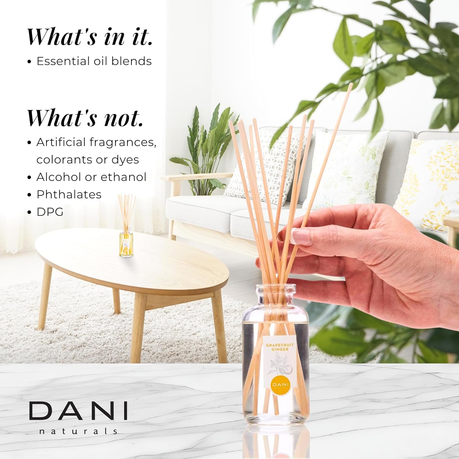 DANI Naturals Reed Diffuser Set - Fresh Grapefruit Ginger Scent