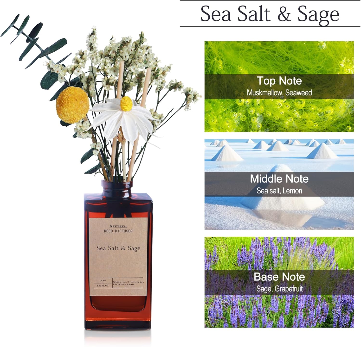 Aeeteek Reed Diffuser Set Sea Salt Sage