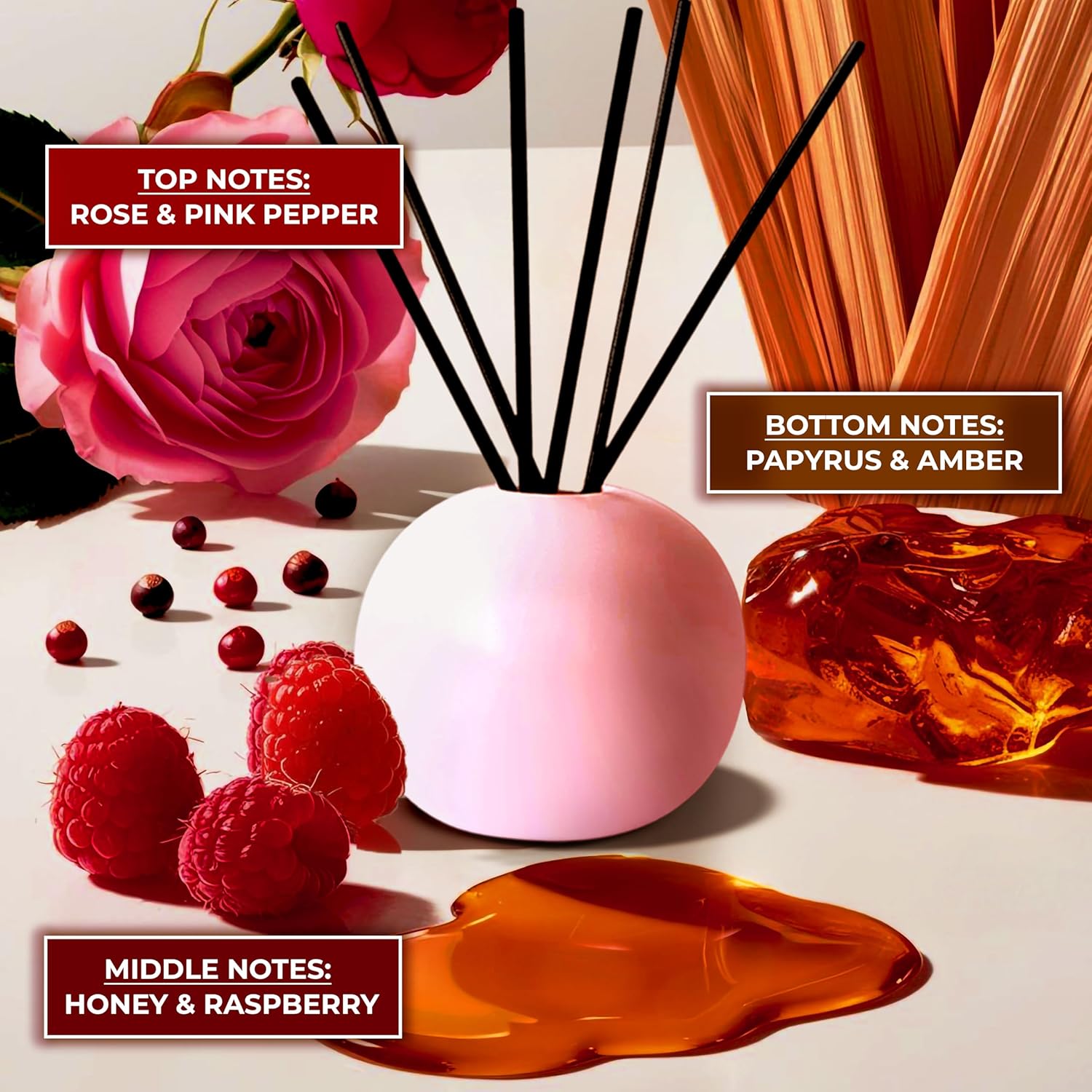 Ampure Rose Fragrance Ceramic Reed Diffuser Set
