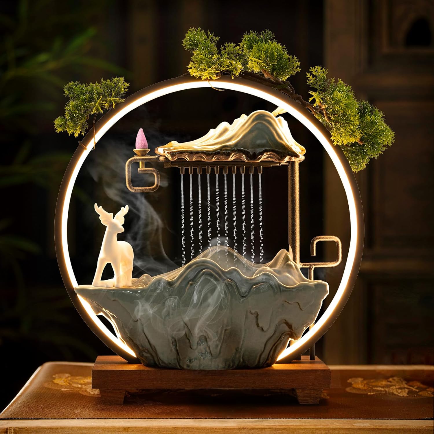 Indoor Waterfall Fountain with Deer and Lights