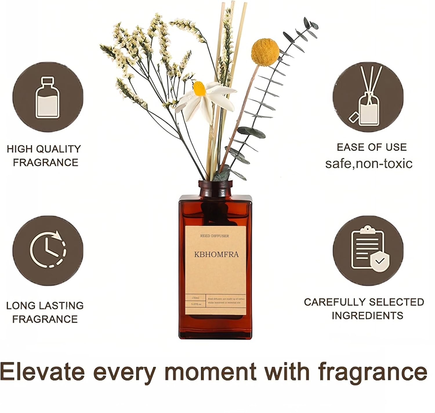 KBHOMFRA Reed Diffuser Set with Dried Flowers