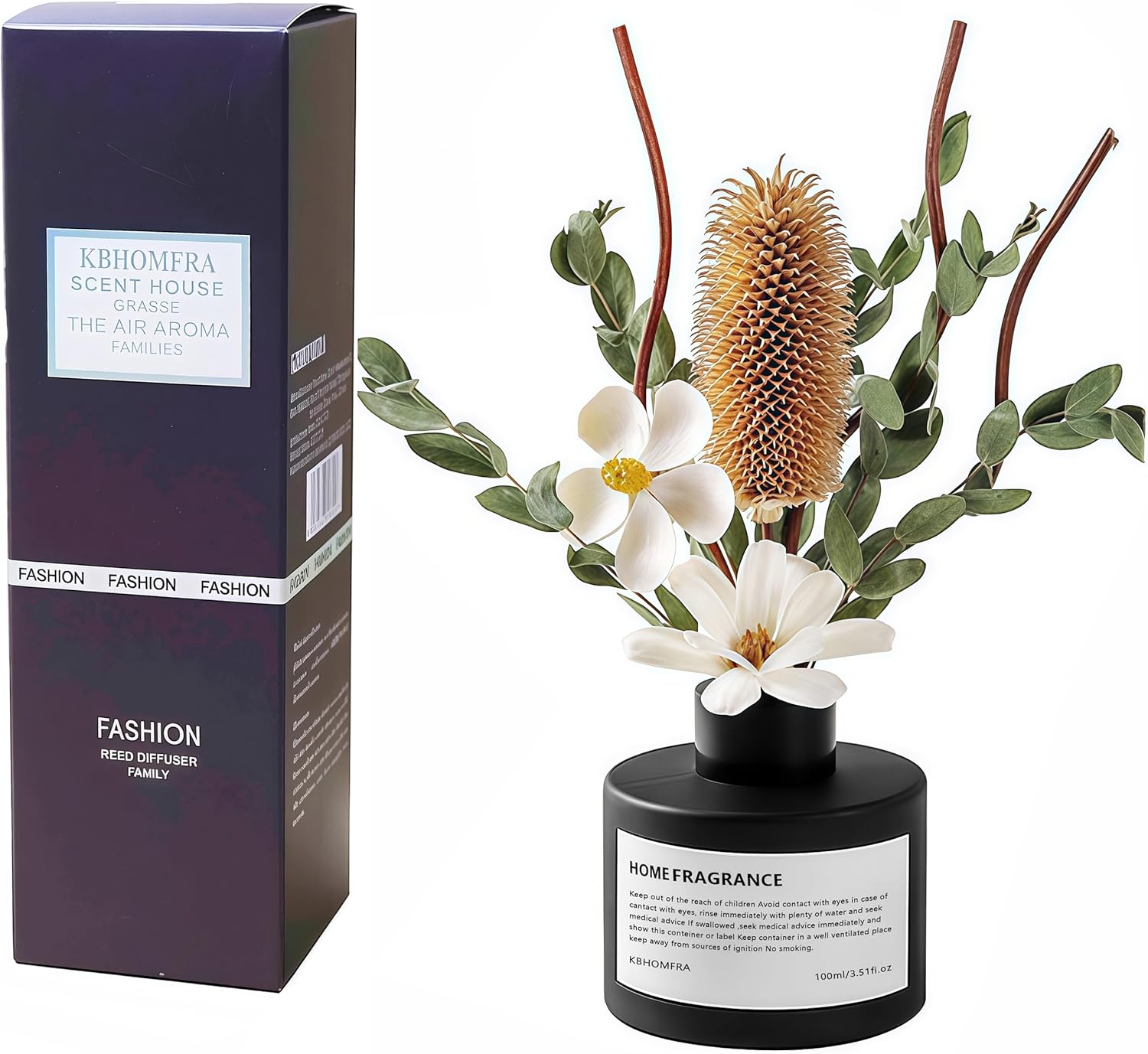 KBHOMFRA Pure White Gardenia Reed Diffuser Set
