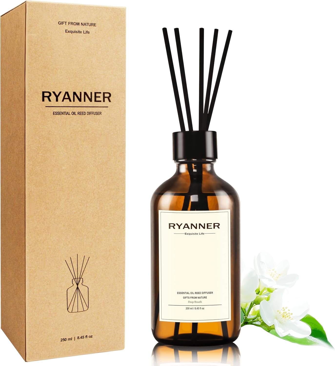 White Jasmine Scent Reed Diffuser Set with 5 Sticks