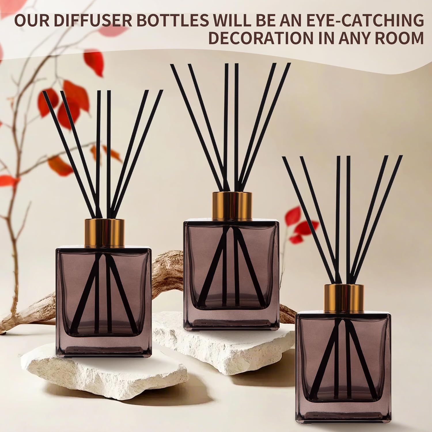 6 Pack Perfume Reed Diffuser Bottle Set with Black Sticks