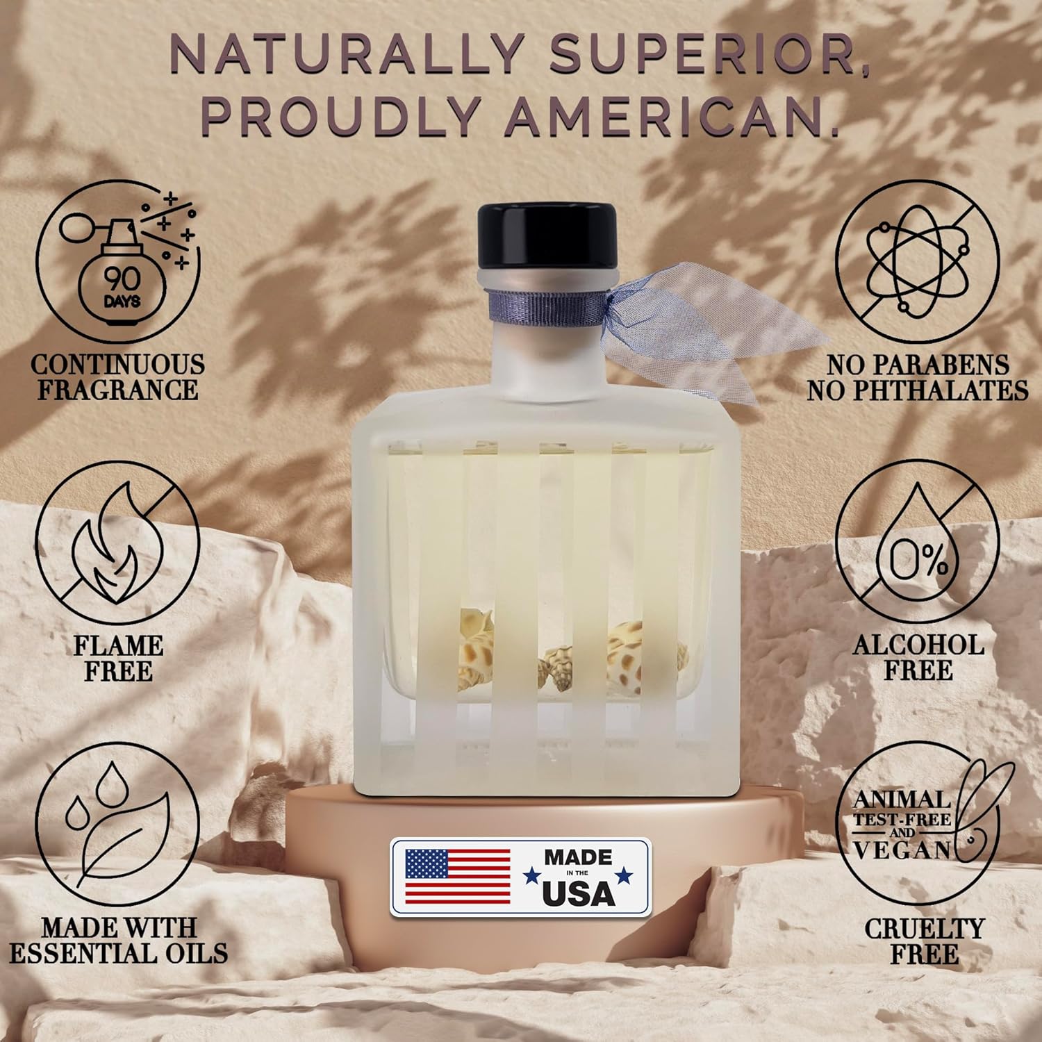 LOVSPA Ocean Driftwood Reed Diffuser Set 5 Oils Modern Striped Glass Bottle USA Made