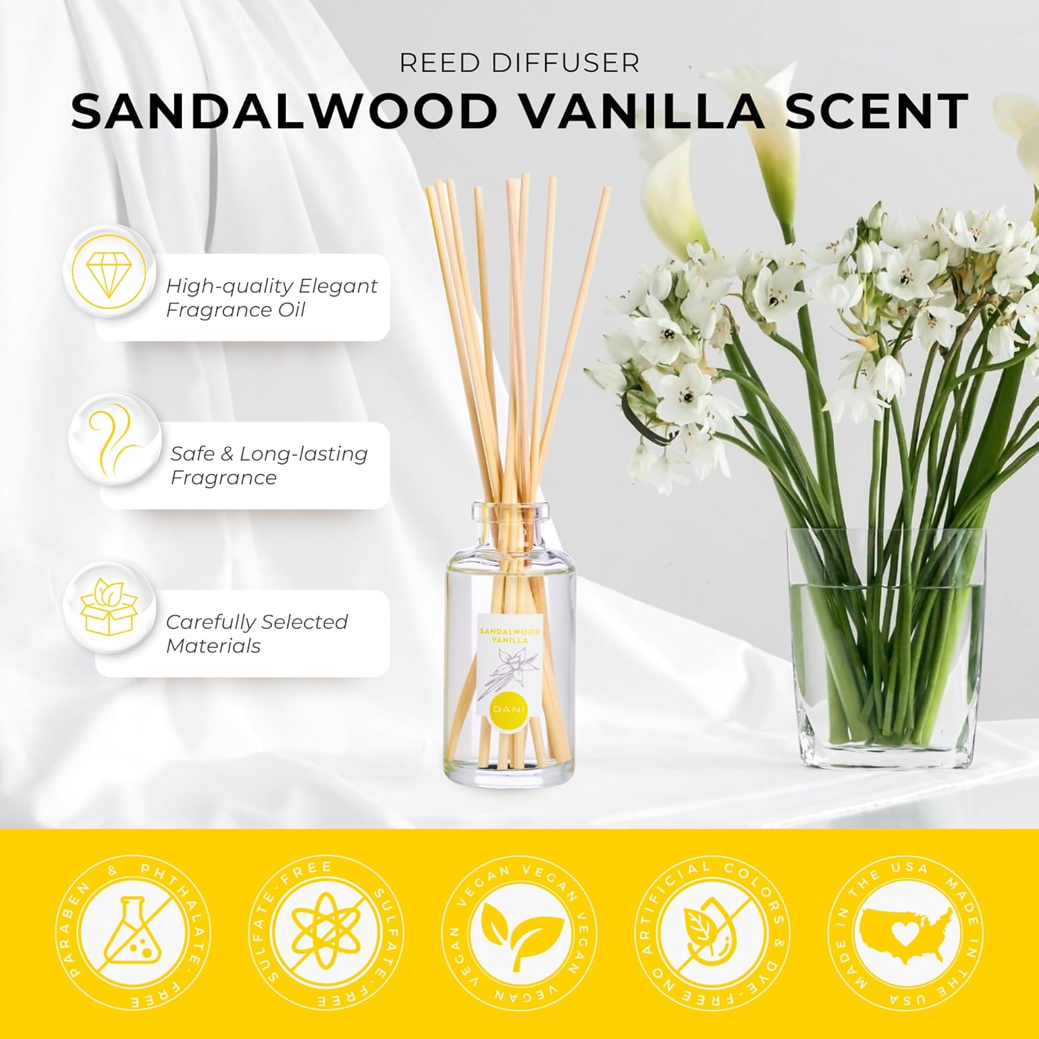DANI Naturals Reed Diffuser Set Vanilla Sandalwood