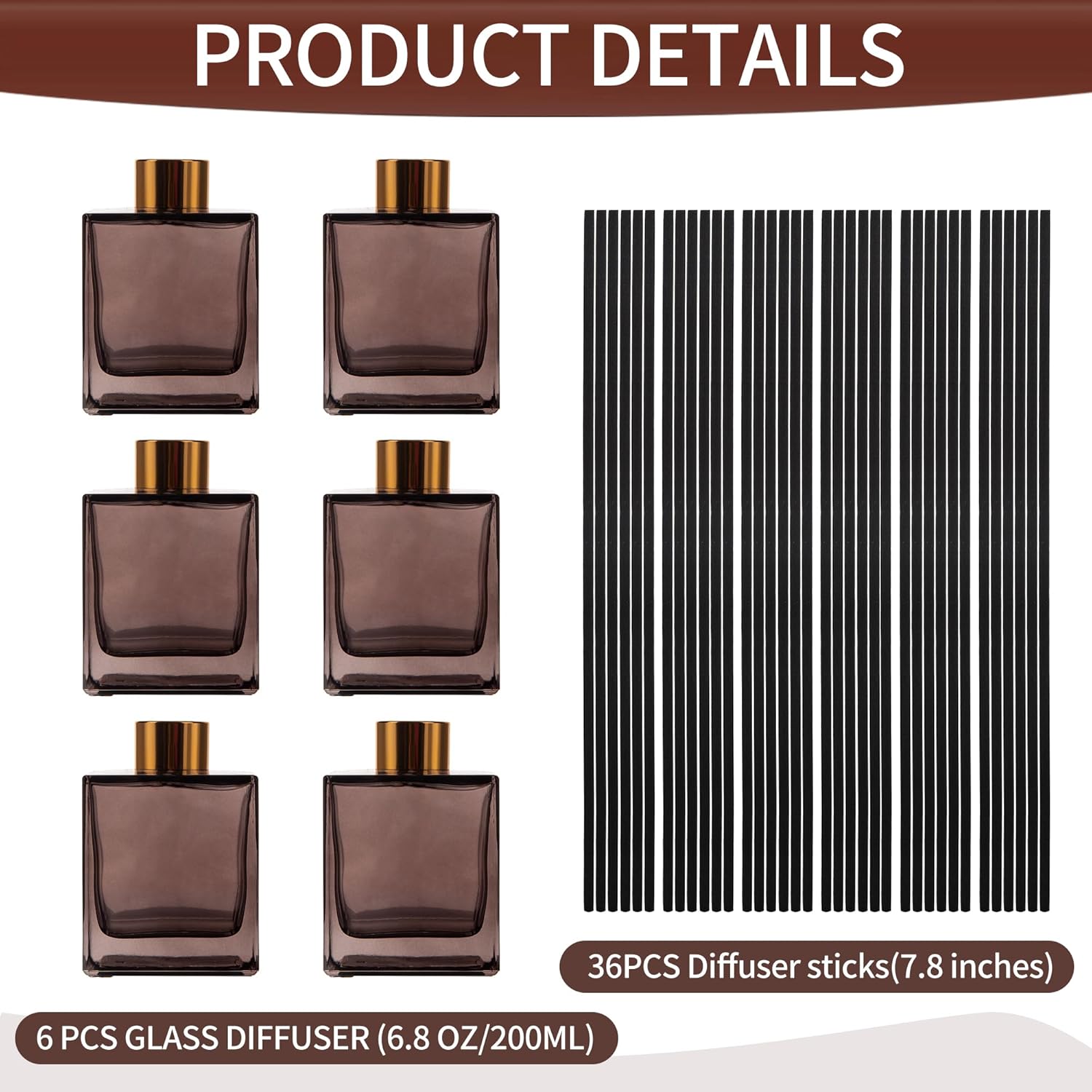 6 Pack Perfume Reed Diffuser Bottle Set with Black Sticks