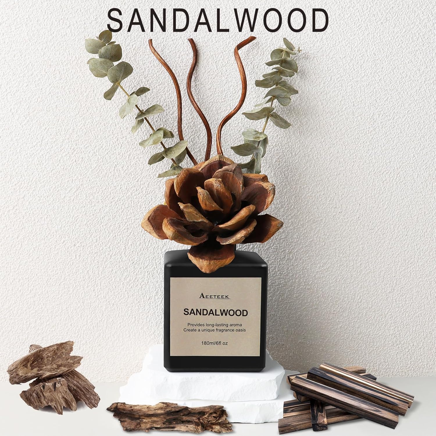 Aeeteek Reed Diffuser Set with Sandalwood Cedarwood Scent