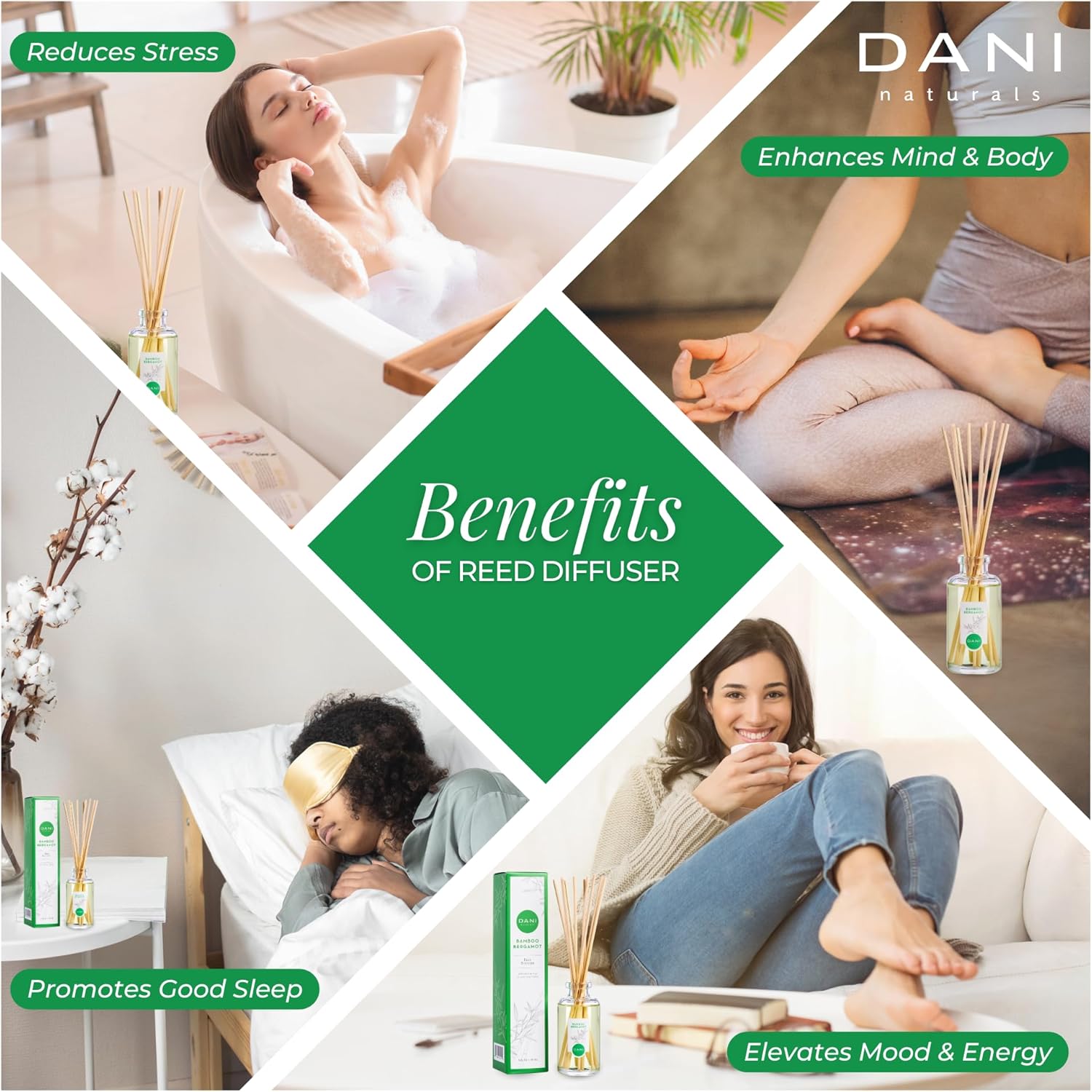 DANI Naturals Reed Diffuser Set Bamboo Bergamot 10 Sticks