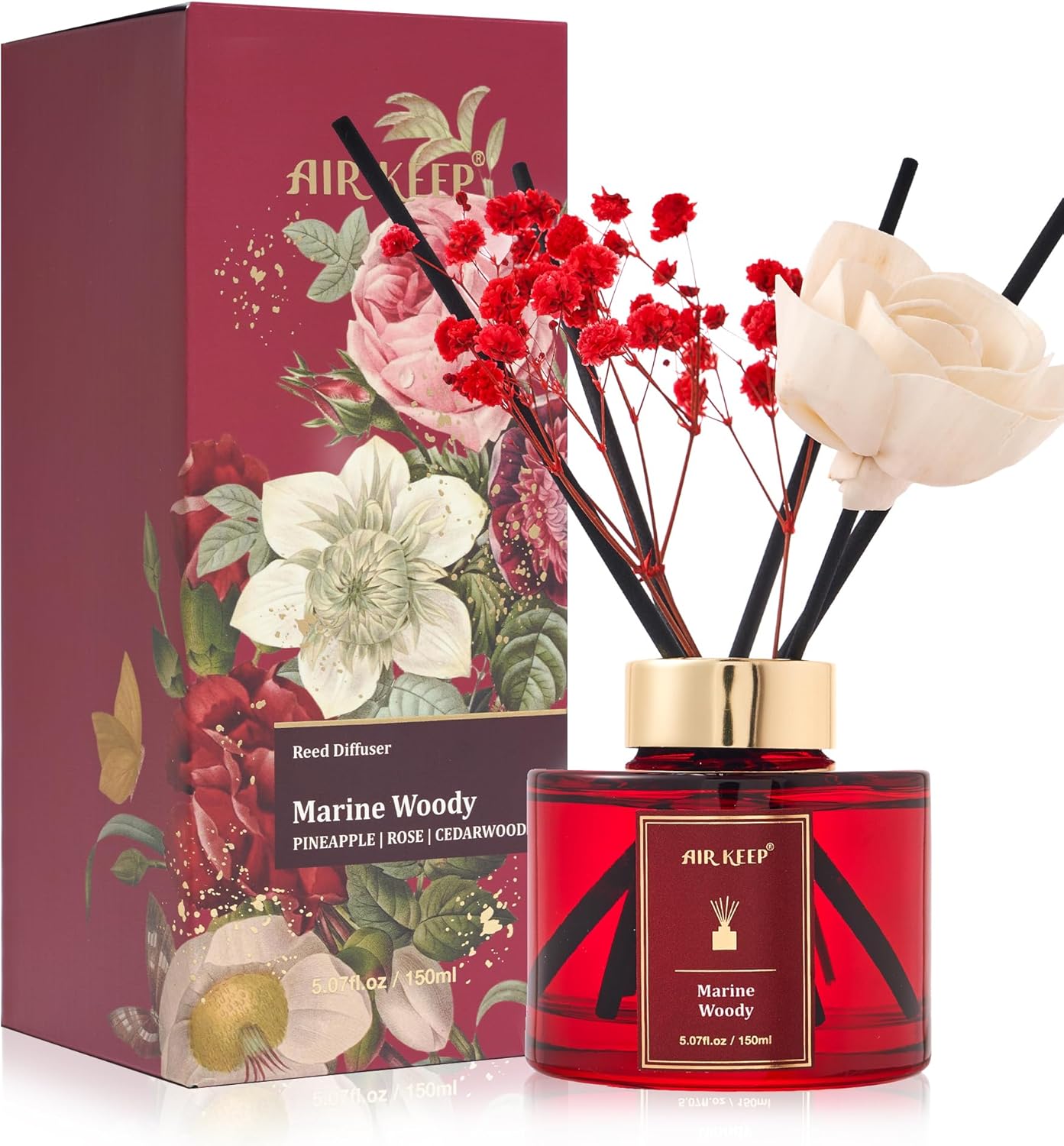 Airkeep Flower Reed Diffuser Set Pineapple Rose Cedarwood 150ml