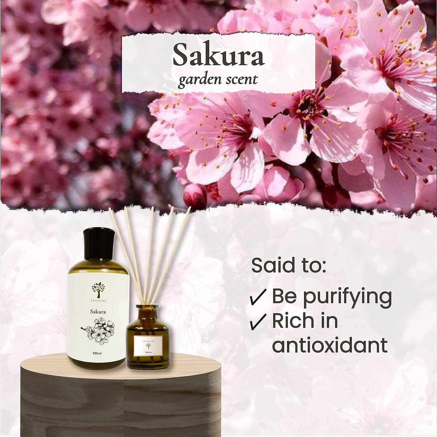 Pristine Sakura Reed Diffuser Set Cherry Blossom Aroma