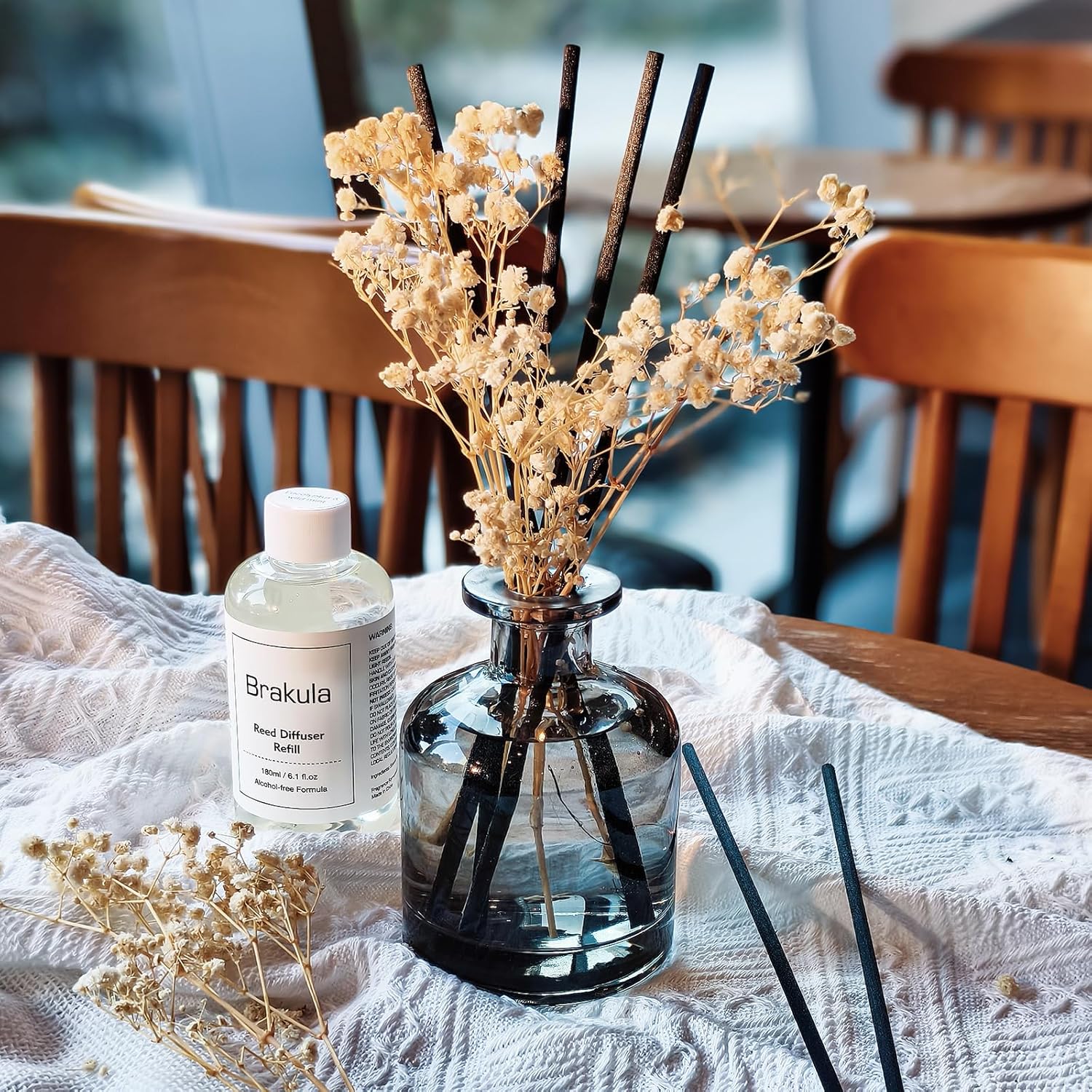 Brakula Reed Diffuser Set - 609 Fl Oz Fresh Linen with 8 Sticks