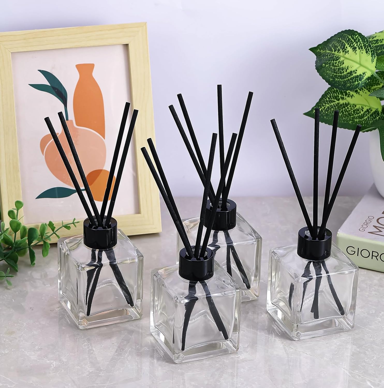 Crazy Huayi 4pcs 150ml Glass Diffuser Set with Black Caps and Reed Sticks