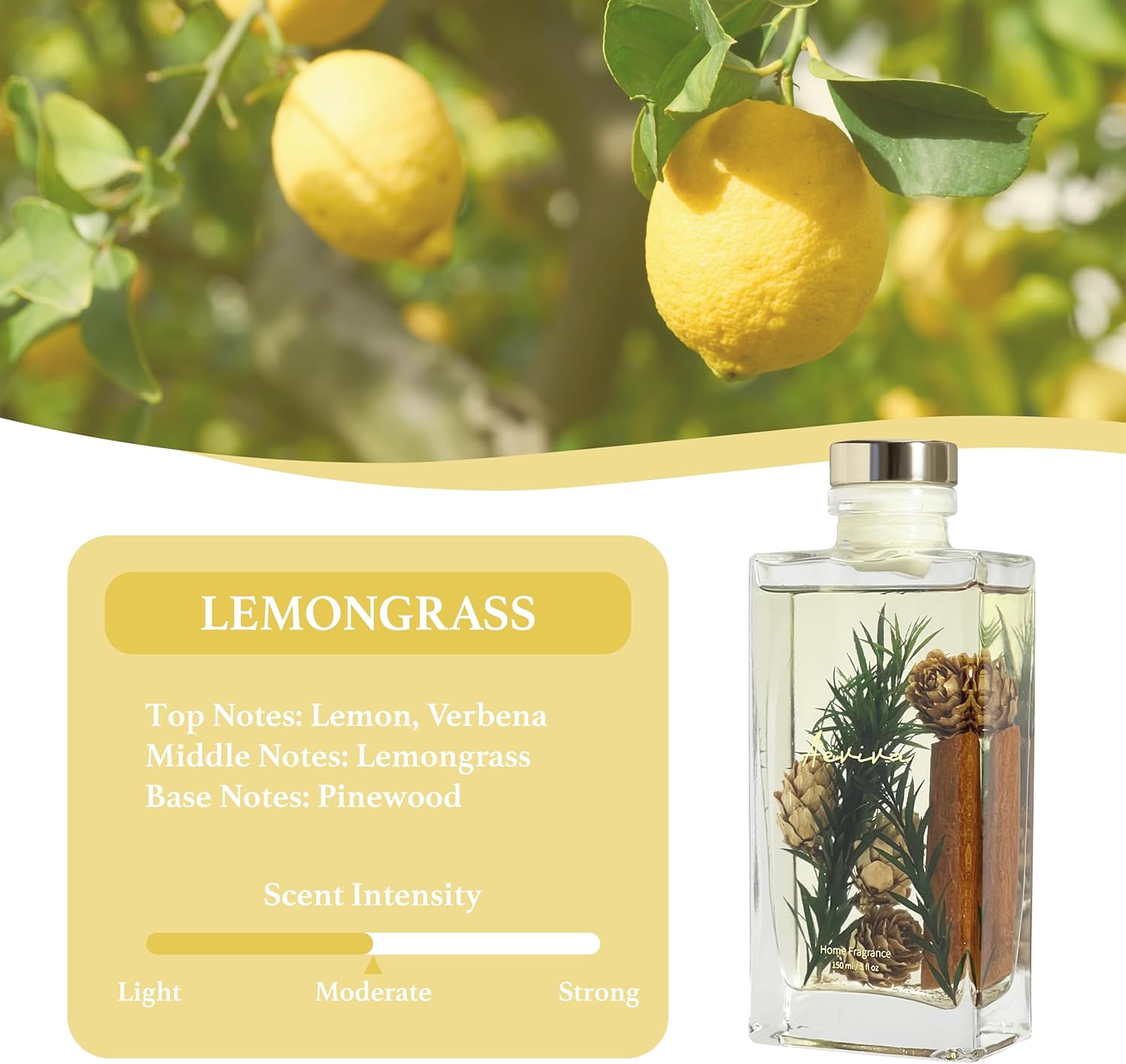 Aeviva Reed Diffuser Set with Lemongrass Scent