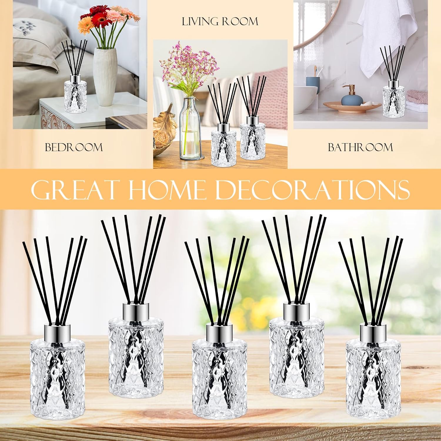 Norme 6-Piece Glass Reed Diffuser Set with Sticks and Caps