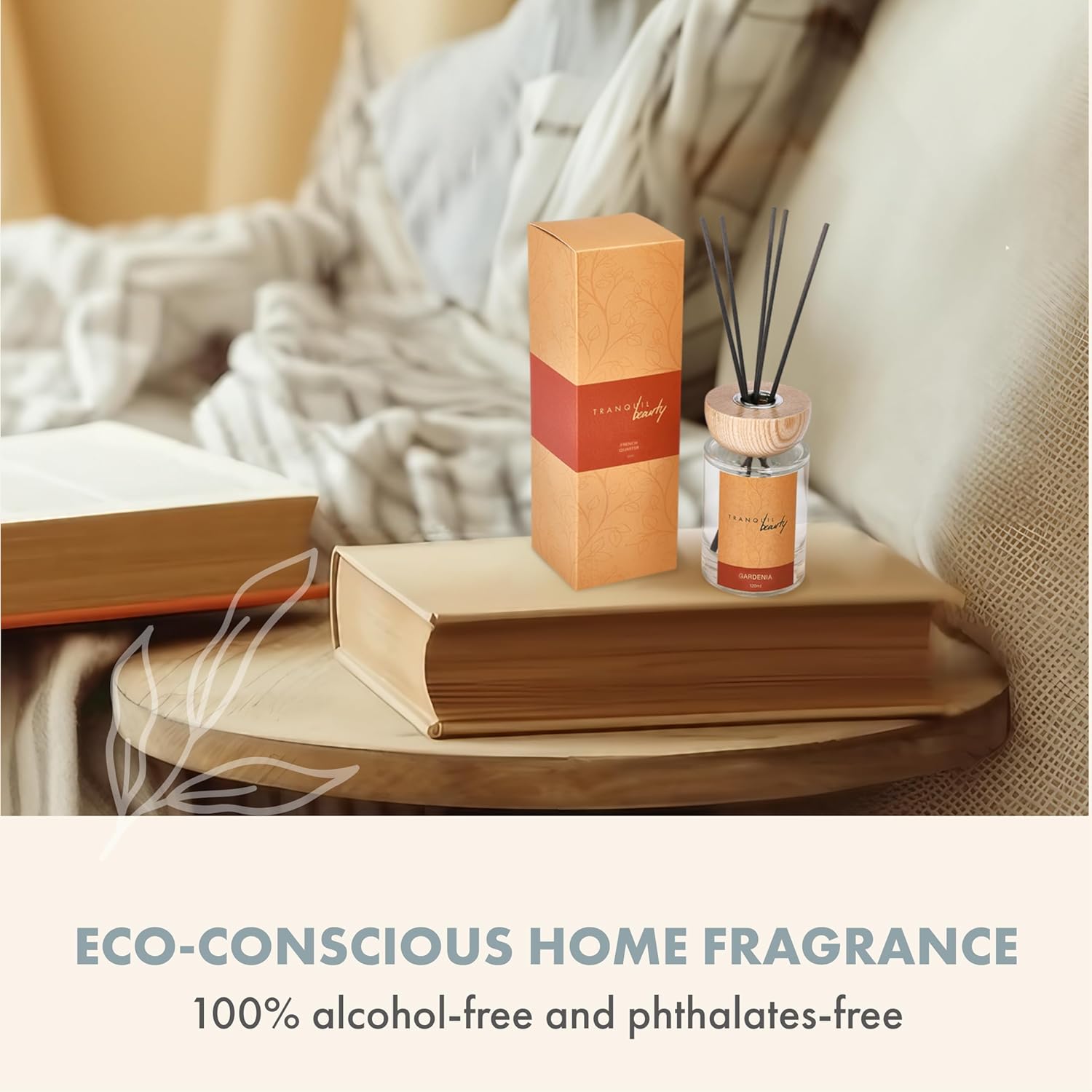 Tranquil Beauty Reed Diffusers Set - Gardenia Scent with Vanilla Amber Wood Bourbon