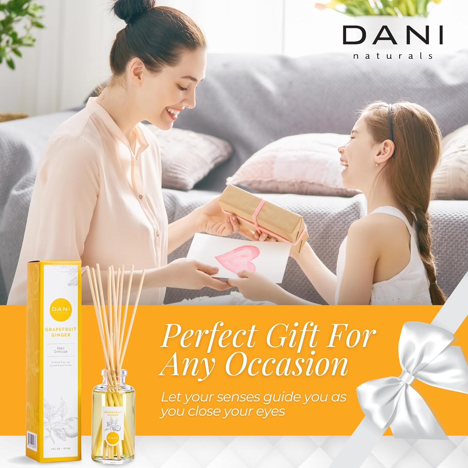 DANI Naturals Reed Diffuser Set - Fresh Grapefruit Ginger Scent