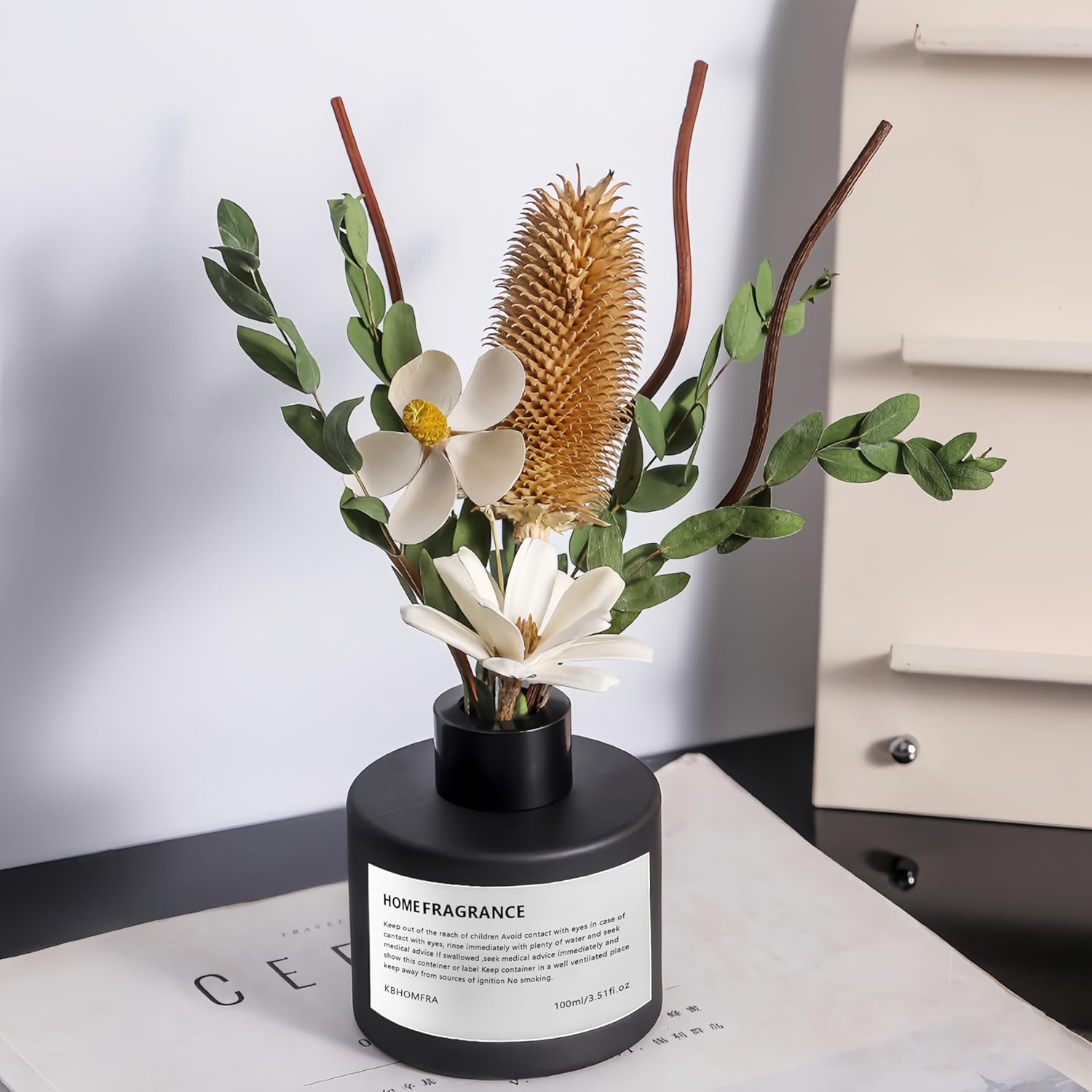 KBHOMFRA Pure White Gardenia Reed Diffuser Set