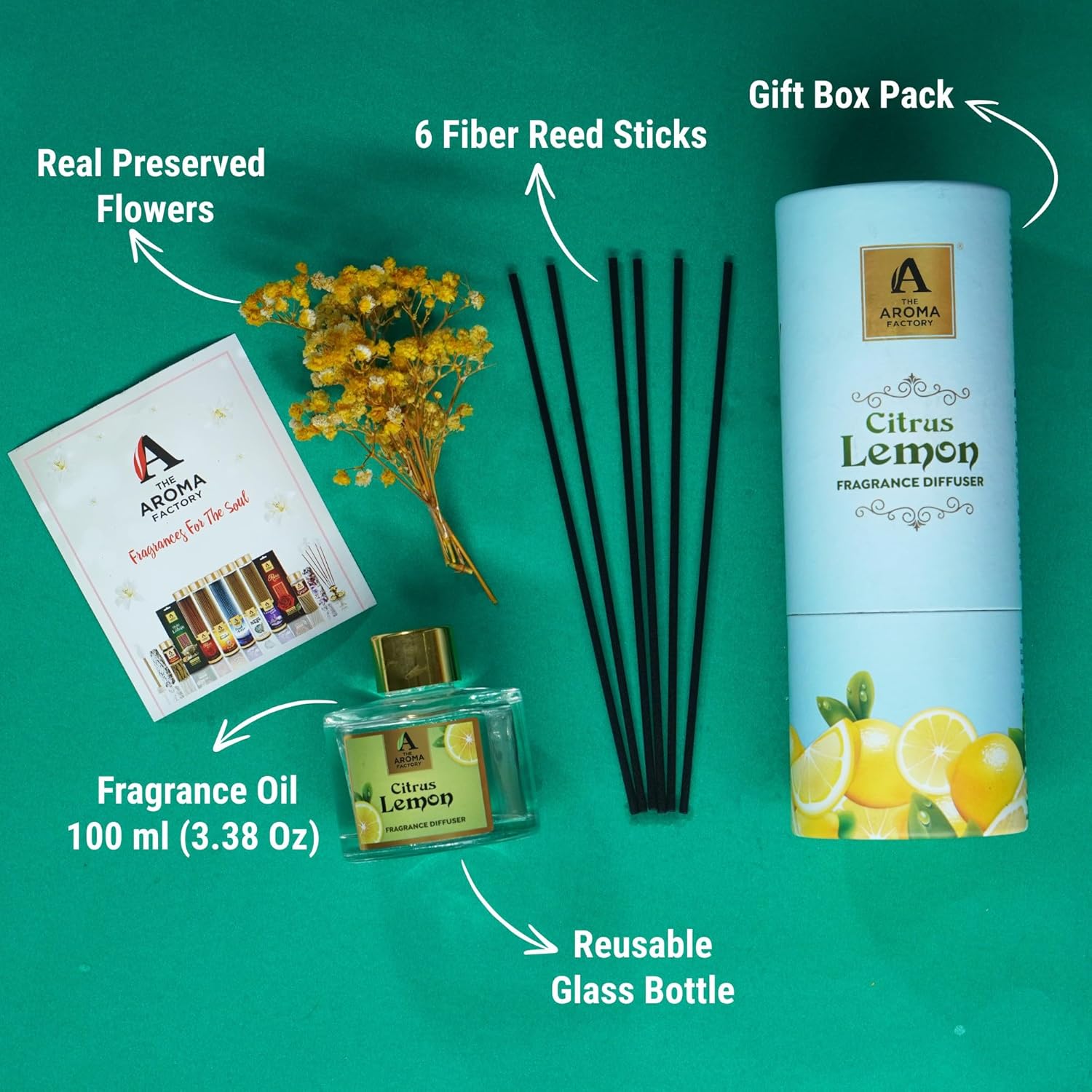 The Aroma Factory Citrus Lemon Reed Diffuser Set
